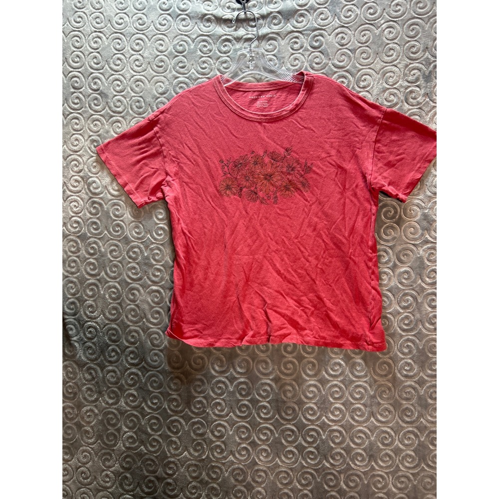 American Eagle‎ Outfitters Floral Graphic T Shirt Coral Red XS TP EXCH